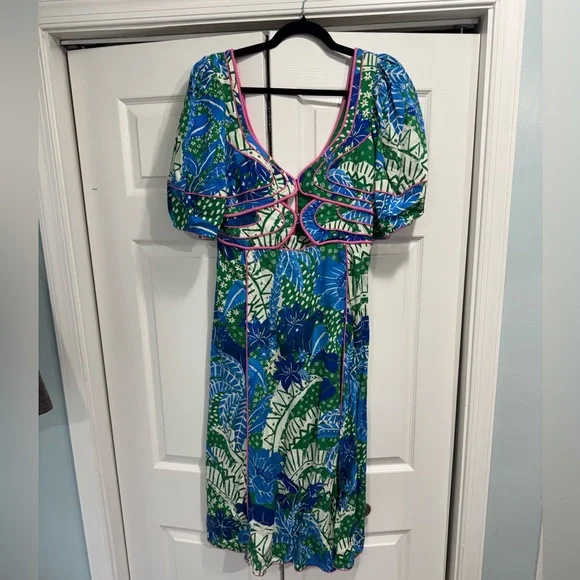 Gorgeous Farm Rio Jungle Panther Dress with Puffed Sleeves and Pink lining - Picture 1 of 6